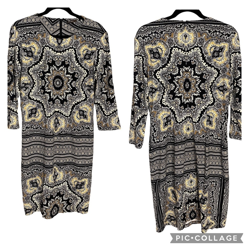 J. McLaughlin Black White Tan Catalina MIDI Dress